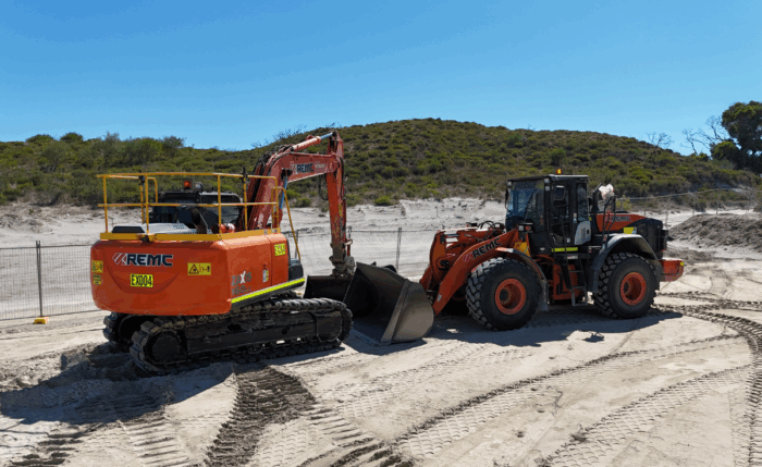 REMC Ricciardo Earthmoving Excavator and Wheel Loader onsite at Two Rocks for Industrial Earthworks project